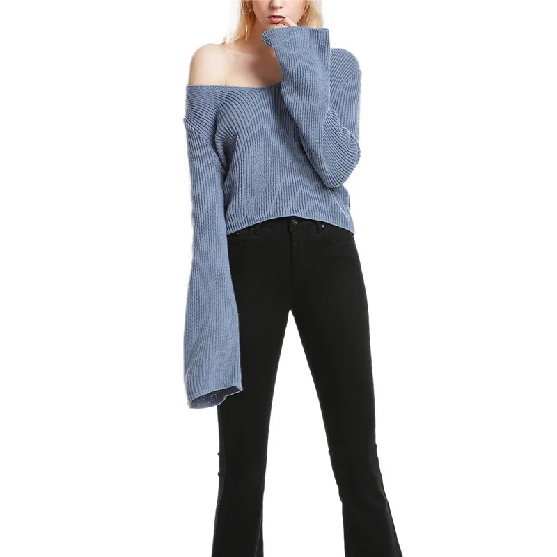 

Женский трикотажный топ с длинными рукавами и v-образным вырезом, свободный короткий топ, Женский вязаный Повседневный тонкий свитер, женск...