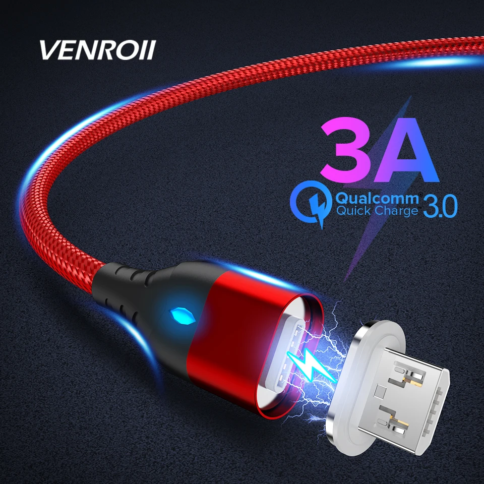 Магнитный usb кабель Venroii mi cro 3A type C для быстрой зарядки магнитное зарядное