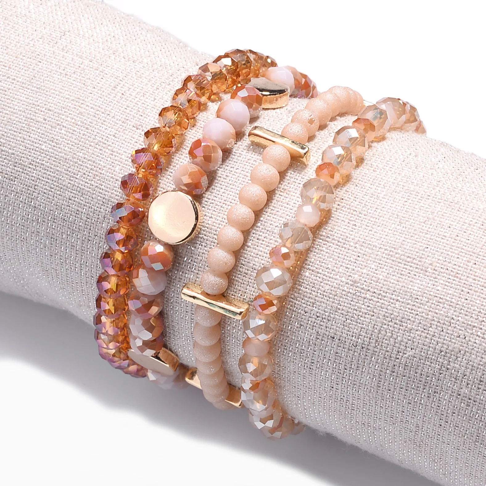 QIMOSHI Bohemian 4 Strands Crystal Beaded Multi-Layer Bracelet Set for Women Wrapped Stackable Bead Charm Stretch Bangles