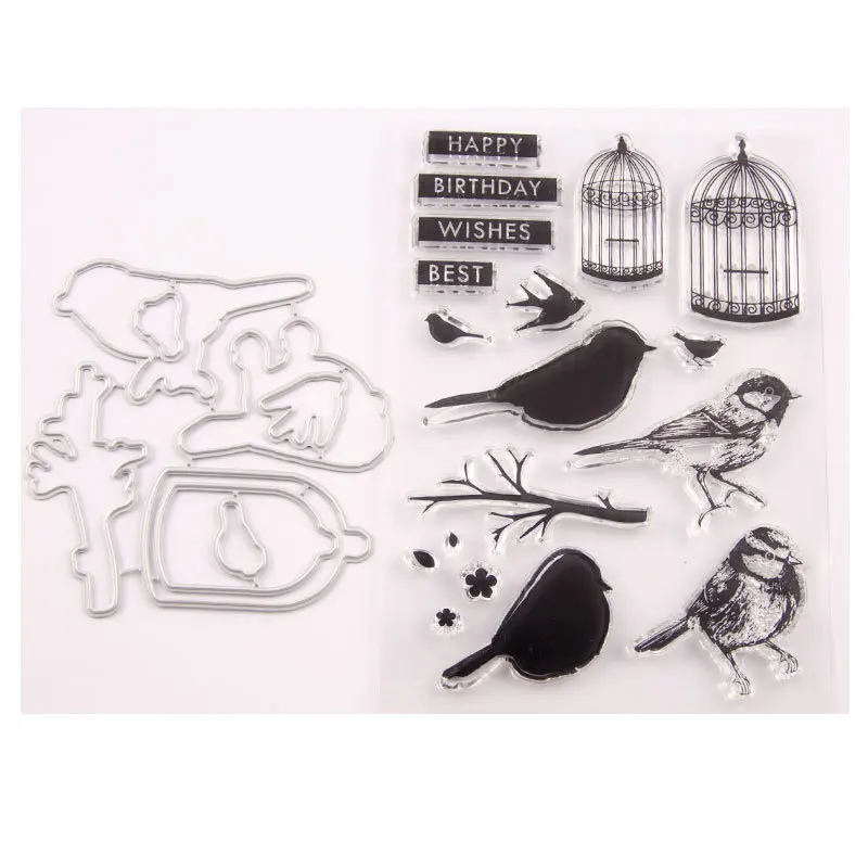 Набор прозрачных резиновых штампов и вырубных Счастливая птица сделай сам