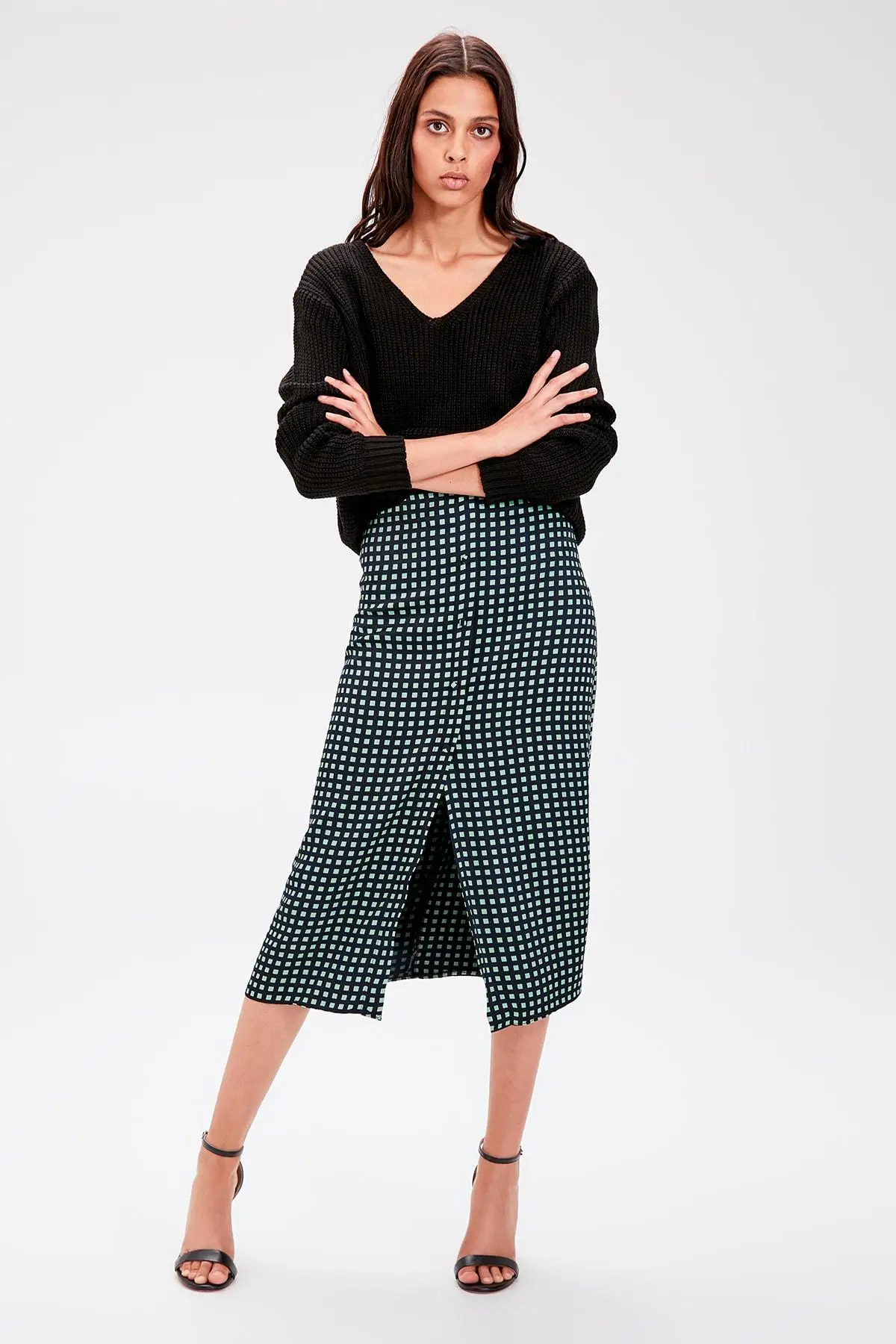 Черная клетчатая юбка TWOAW20ET0180|Женские юбки| |