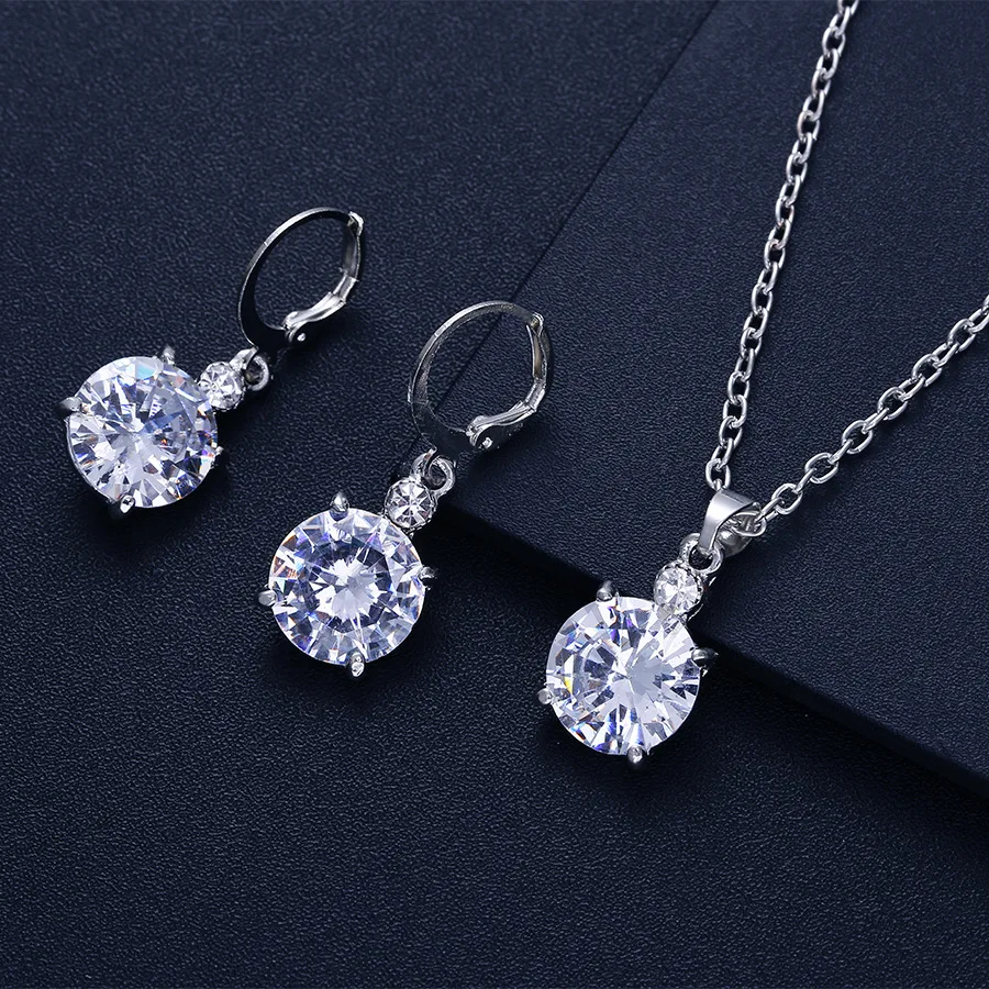 TSHOU212 круглый кристалл Модный Ювелирный Набор Блестящий Циркон ожерелье серьги