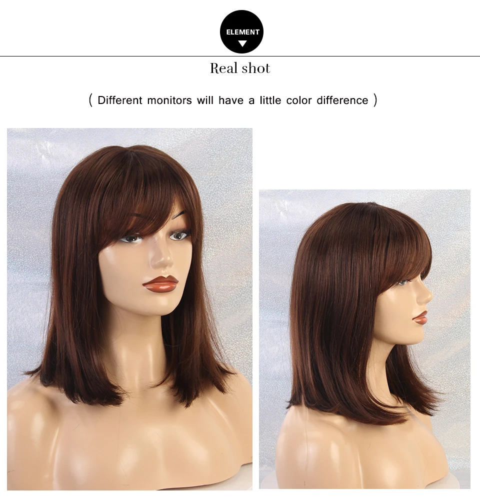 Element 1" Синтетический прямой парик с челкой смесь 50% человеческих волос коричневый цвет Мода Косплей вечерние парики для женщин