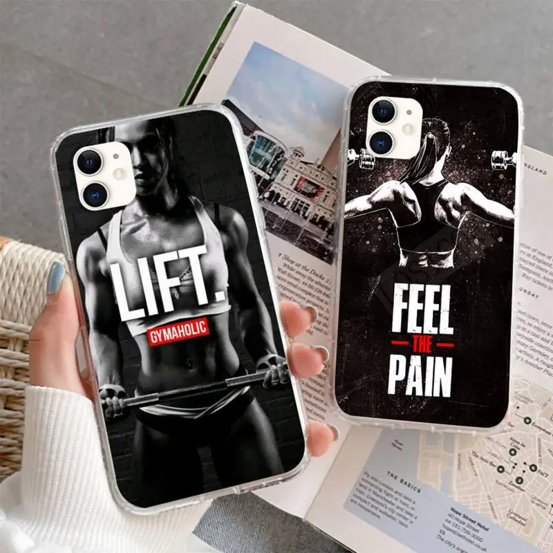 

Bodybuilding Gym Fitness Muscle Phone Case For iphone 5s 6 7 8 11 12 plus xsmax xr pro mini se soft Transparent Cover Fundas