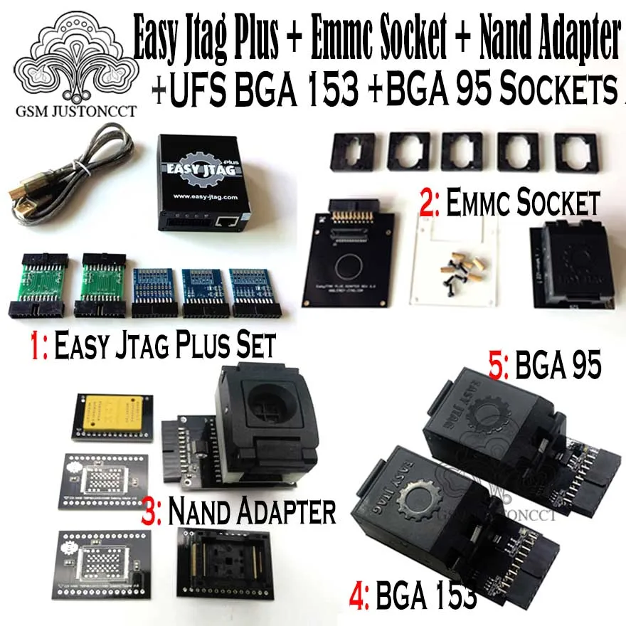 2021  original new easy jtag plus box + emmc socket + nand adapter + ufs bga 153 socket + ufs bga 95 socket adapter
