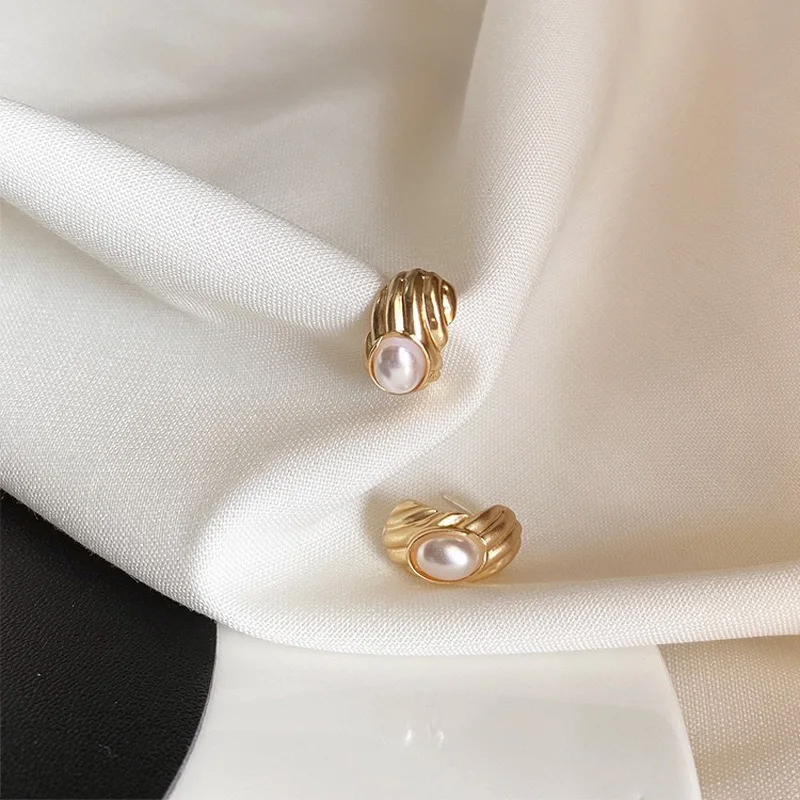 Золотистые металлические витые серьги гвоздики WTLTC маленькие жемчужные в стиле