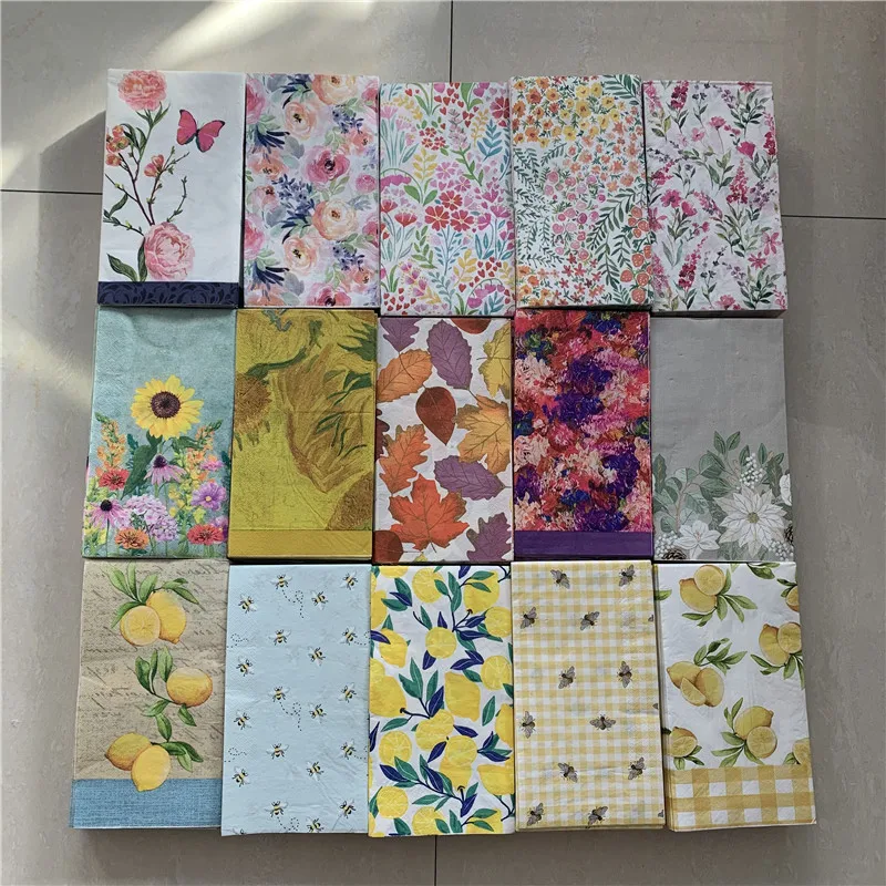 

15 decoupage wedding vintage napkin paper elegant tissue color flowers bee lemon craft birthday party serviettes decor 33*40cm