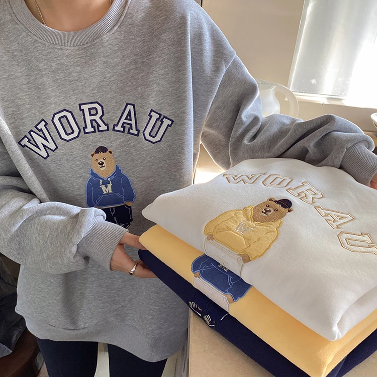Женские толстовки в Корейском стиле толстый теплый свитшот с мультяшным