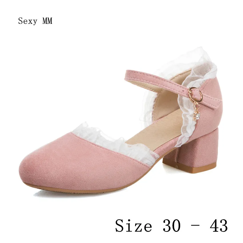 

Low High Heels Women Pumps Girl Low High Heel Shoes Mary Janes Woman Shoes Kitten Heels Small Plus Size 30 31 32 33 -40 41 42 43