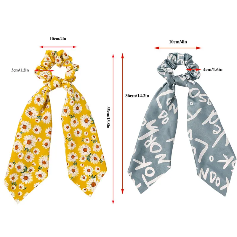 

Women Girls Long Ribbons Scrunchies Elastic Floral Print Hair Bands Satin Long Headbands Soft Skin-friendly Hair Accessories