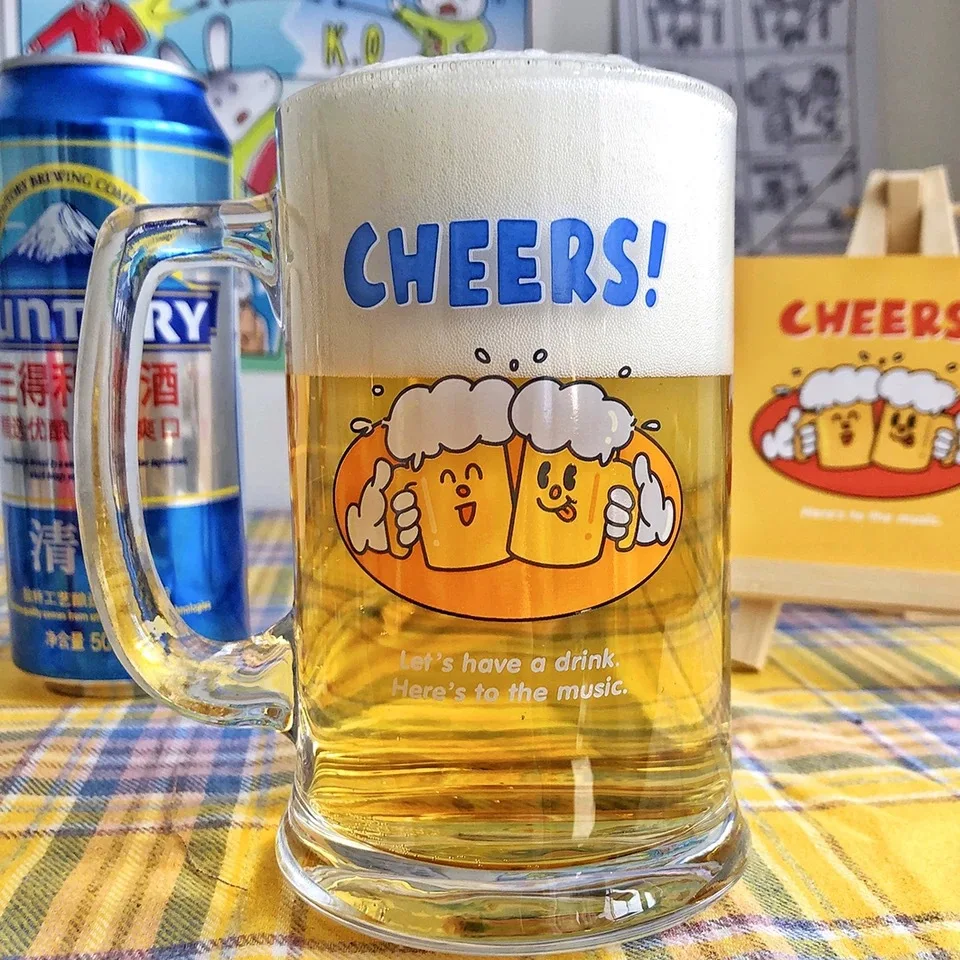 

Drinking Beer Brothers Glass Beer Mug Large Capacity 360ml Cute Healing Water Cup Drinking Beer Coffee Cup Milk Coffee Cup