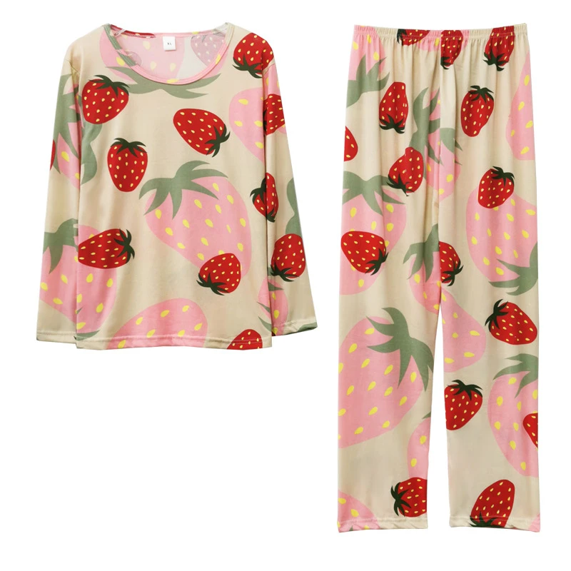 

Women's Strawberry Print Turtleneck Pajamas Two-piece Loose Homewear Comfortable Breathable Long Sleeve Pants Set