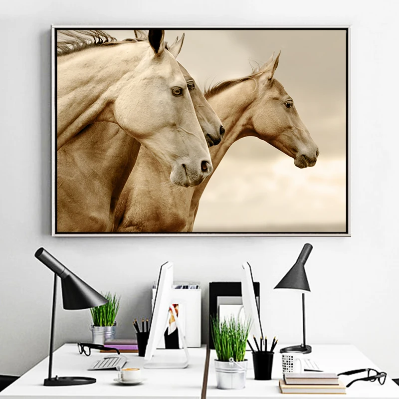 Три холст с изображением лошадей живопись диких Животные Плакаты и принты Quadros