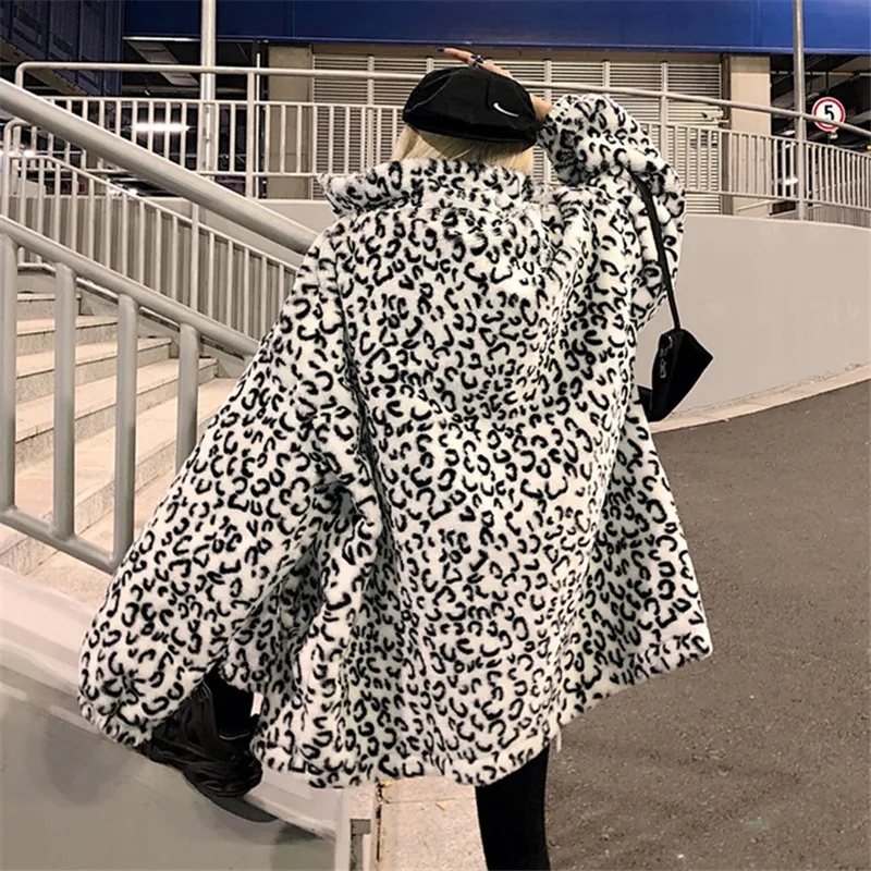 Осенне-зимняя куртка женская модная леопардовая плюшевая свободные куртки Harajuku