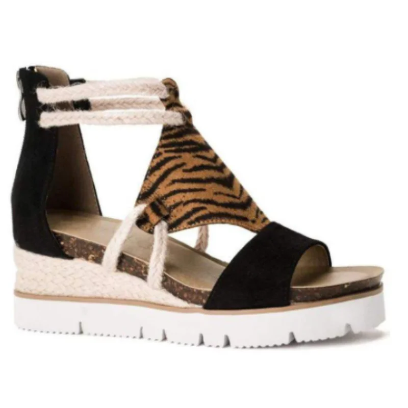 

Ladies Leopard Print Slope High Heels Lace-up Open Toe Fashion Casual Sandals Classic Trend All-match Shopping Shoes 1KB031