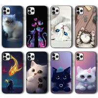 cat kitten case for iphone 12 pro max case for iphone 11 12 pro xr xs max mini 7 x 8 6 6s plus 5 5s se 2020 black silicone cute