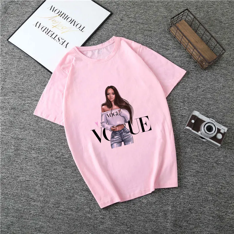 Poleras Mujer De Moda летняя футболка Женская Vogue с буквенным принтом Vogue Harajuku футболка плюс размер панк Футболка Camiseta Mujer - Цвет: 2074-Pink