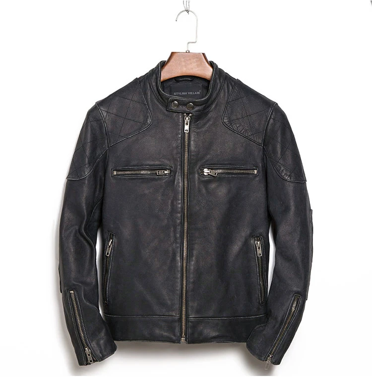 Мужская кожаная куртка из натуральной кожи винтажная мотоциклетная одежда