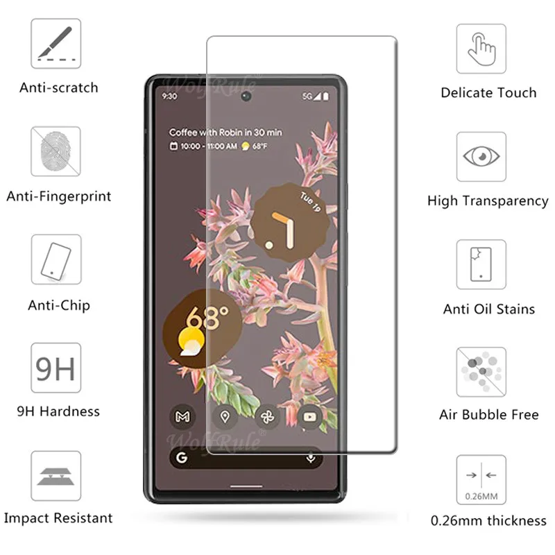 Pel&iacute;cula de vidrio transparente para m&oacute;vil, Protector de pantalla 4 en 1 para Google Pixel 6, vidrio templado 9H-2