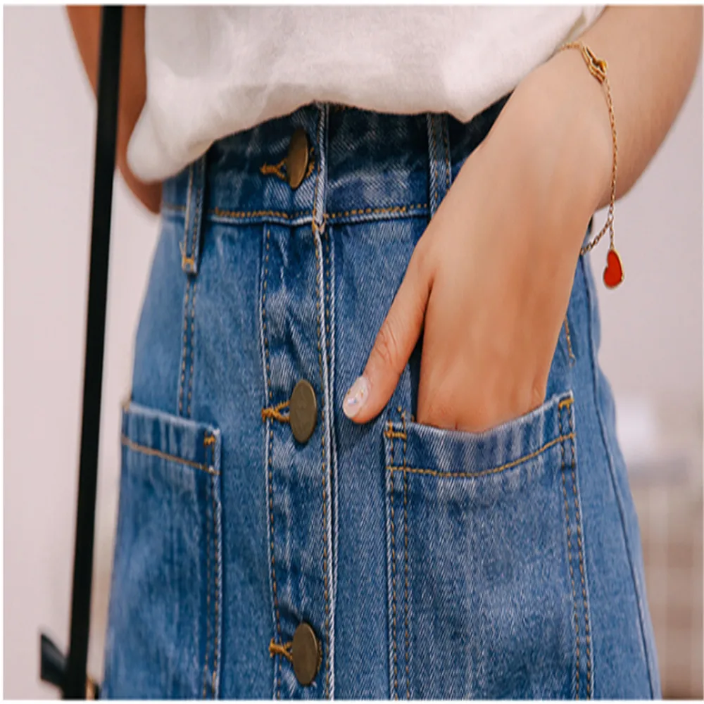 Летняя синяя джинсовая юбка Джинсовая высокая талия а силуэт мини юбки для