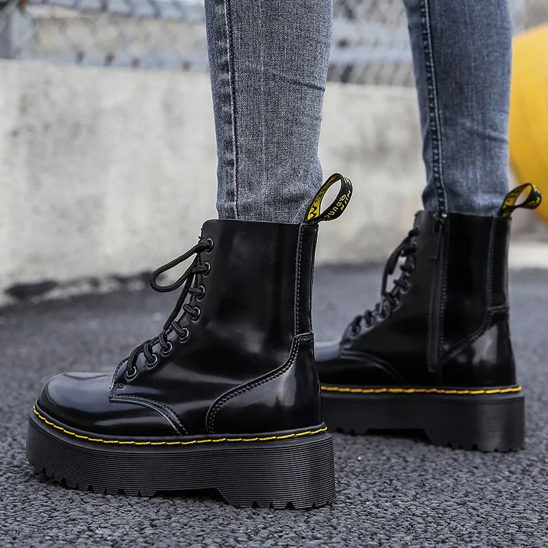 

New Fashion Black Platform Boots Women Winter Chunky Martin Boot For Women Casual Comfort Leather Women's Boots botas de mujer