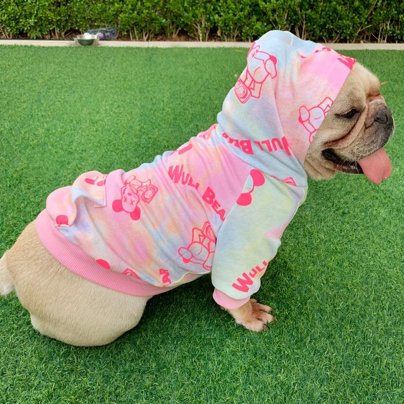 

Spring and autumn new cat pet hooded parent-child tie-dye sweater female Korean version of Teddy dog two-legged clothes