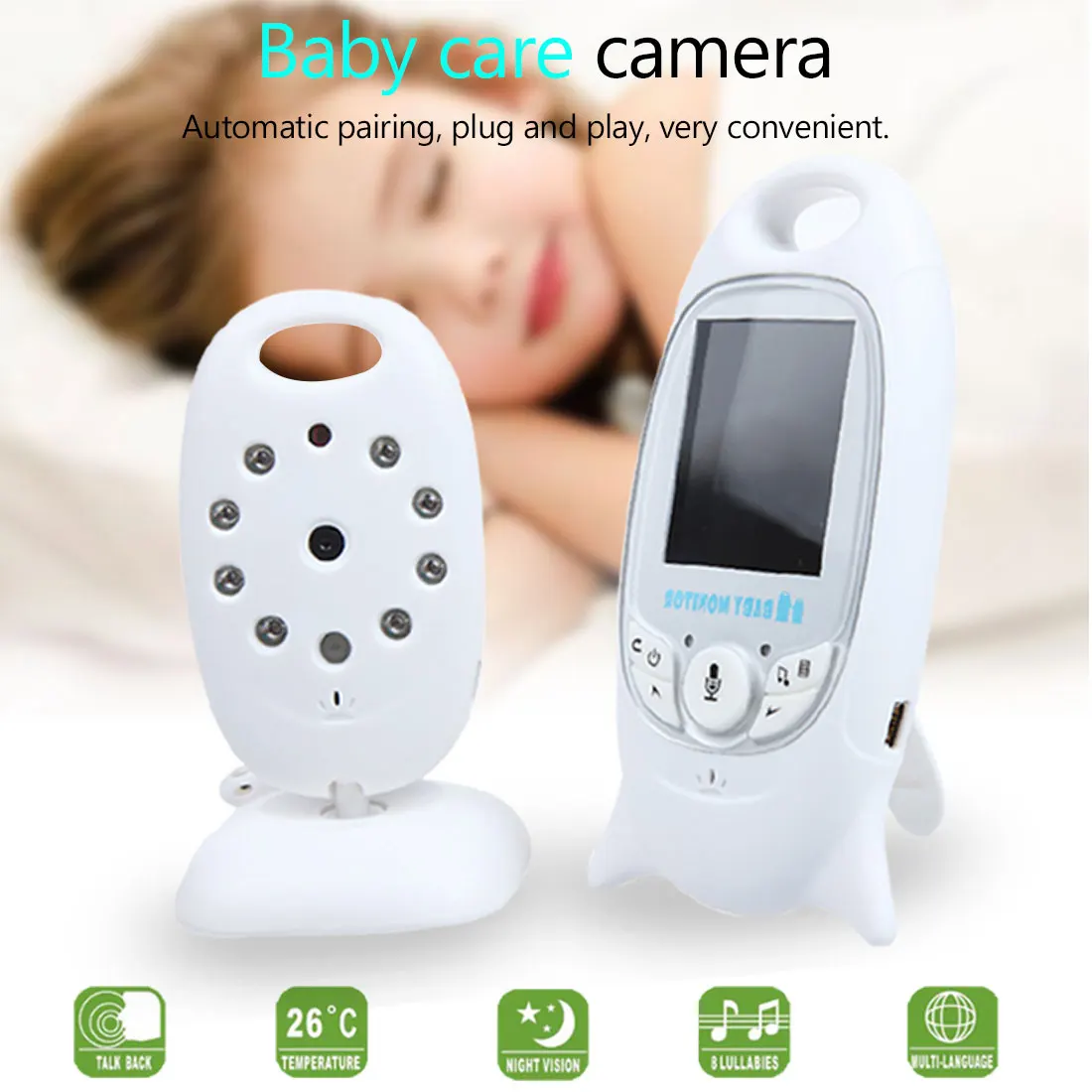 

Two-way Intercom Night Vision Baby Security Camera Baby Monitor Wireless Nanny Camera 2.0 Inch Color Temperature Monitoring