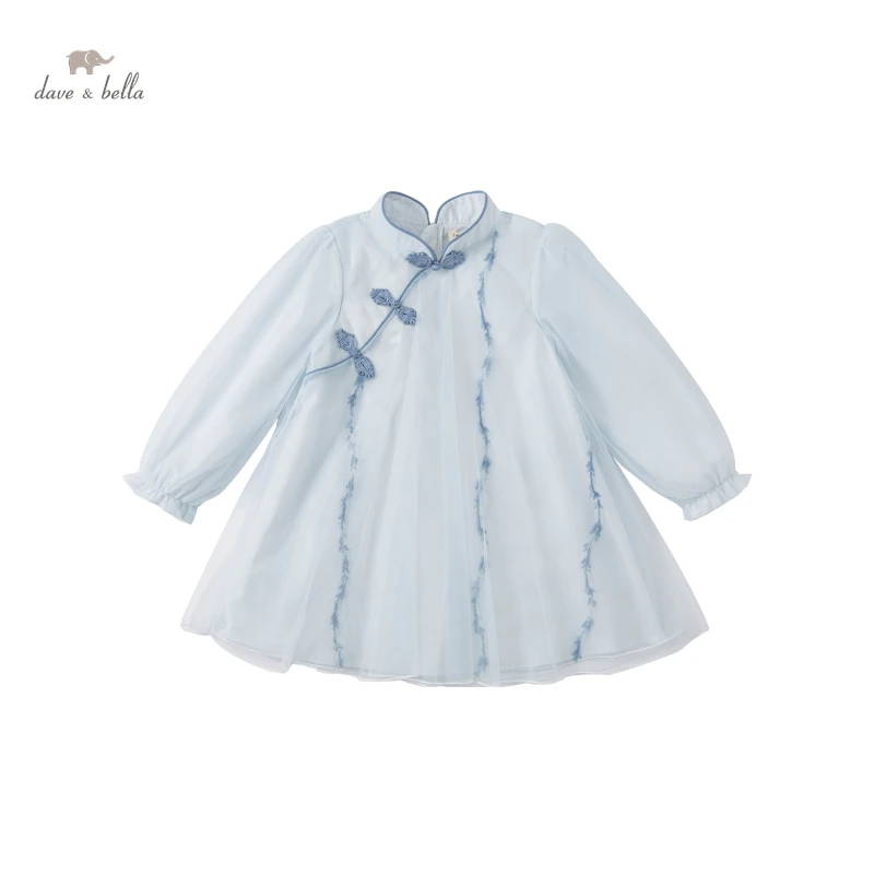 

DK1221007 dave bella spring girl's fashion 5Y-13Y solid dress children sweet dress kids infant lolita clothes
