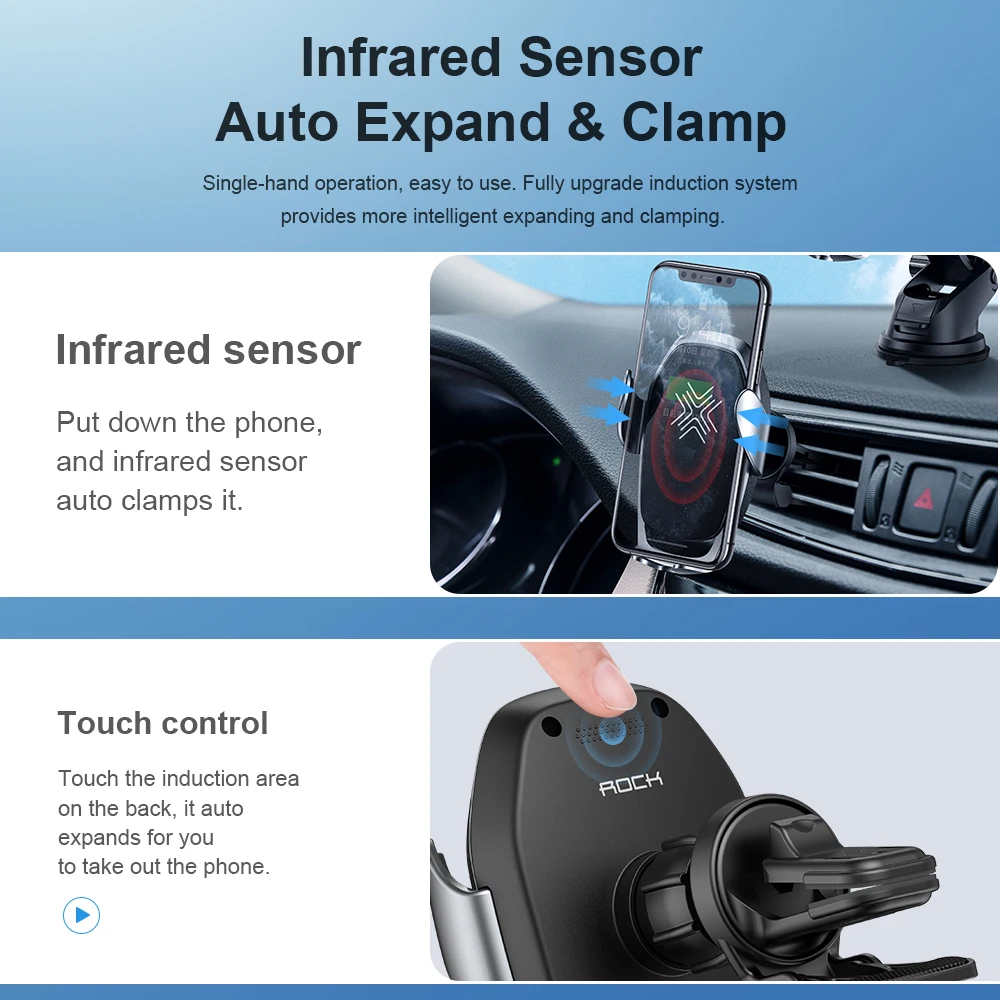 Беспроводное Автомобильное зарядное устройство ROCK Qi для iPhone 12 Pro Max