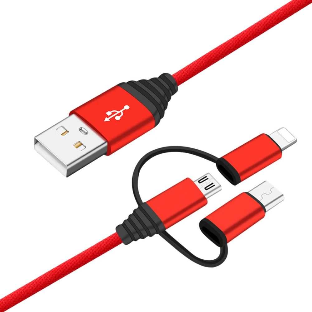 Красный 3 в 1 mi cro USB кабель для Xiaomi mi 9 samsung S10 9 8 huawei зарядное устройство для Android мобильного телефона type C зарядный кабель - Цвет: Красный