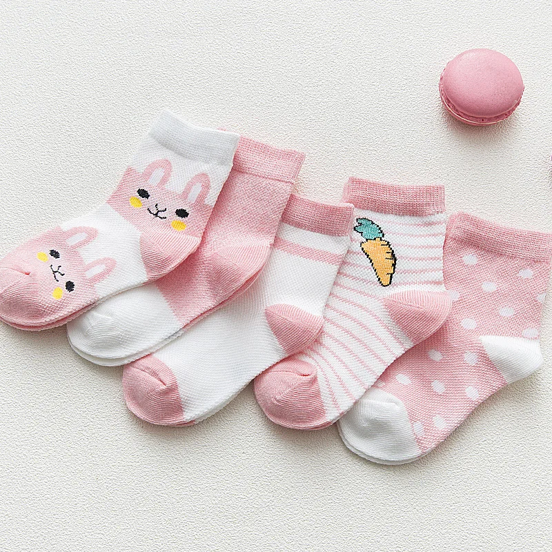 

5 Pairs/Lot Cotton Kids Socks Summer Breathable Mesh Cartoon Rabbit Carrot Cute Baby Boys Girls Socks for 0-9 Years Drop Ship