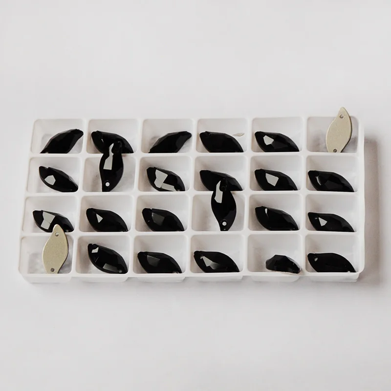 Топ 3254 Алмазное листья Джет Прошивные кристаллы 9x20 мм 14x30 мм Бусины для прошивки Камни Гладкая спина Ронестоны Черный.