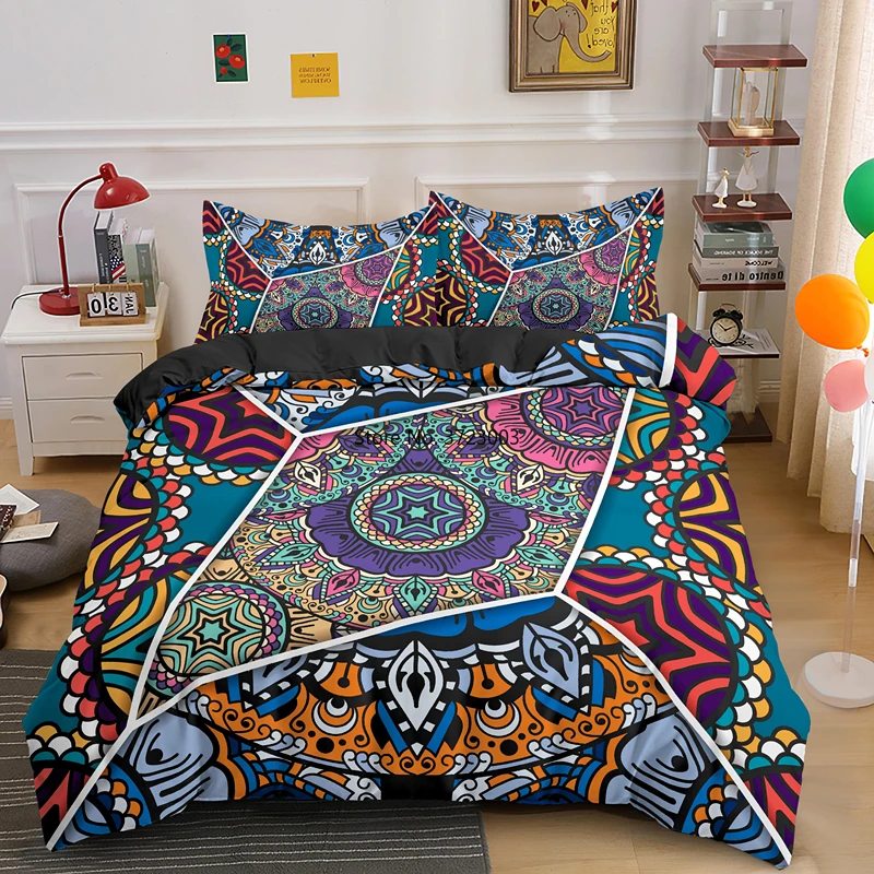 

3D Bohemian Style Home Textile Fashion Geometric Mandala Digital Print Single Double King Queen Size Bedding Set Home Textile