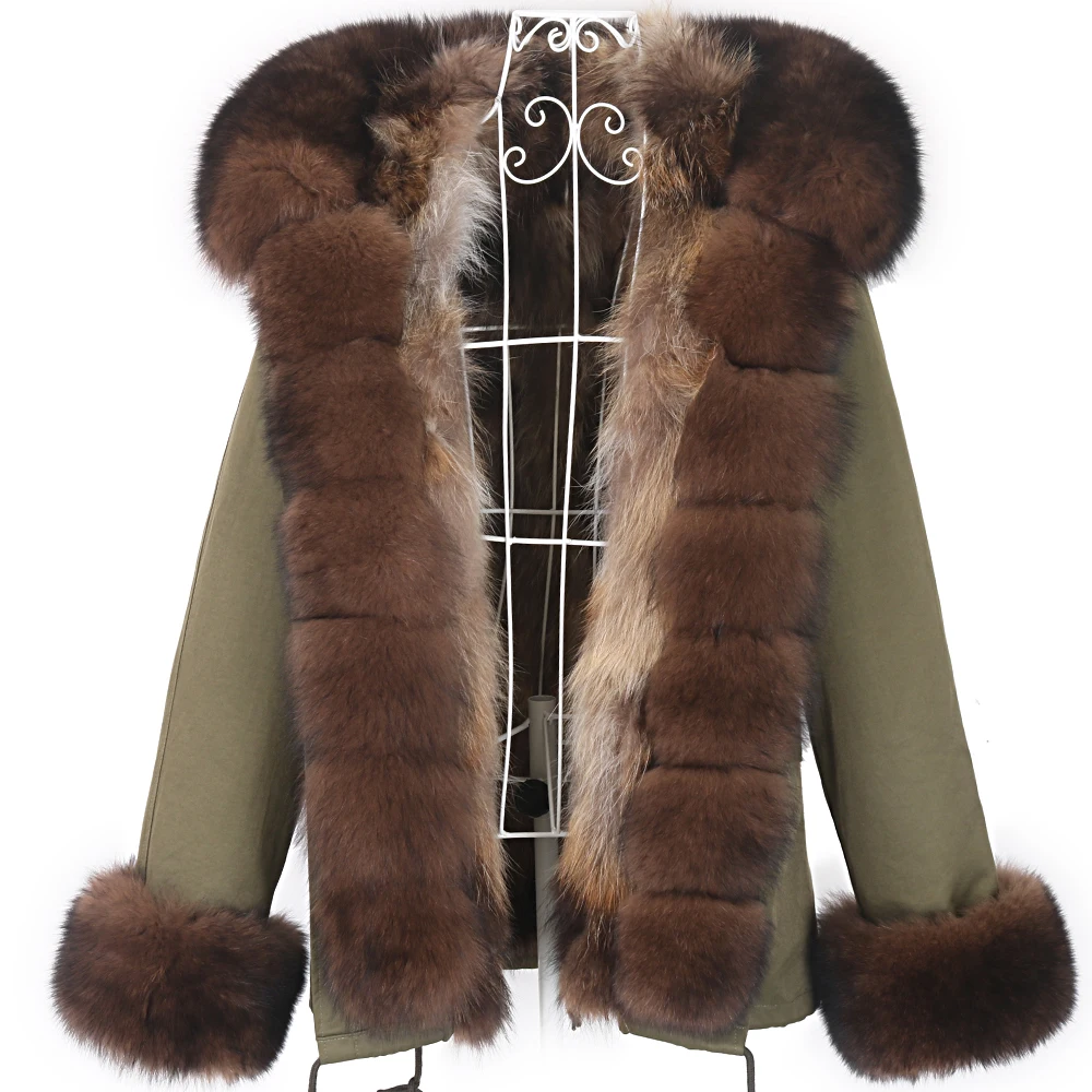 Winter Jacket Women Real Fur Coat Waterproof Parka Female Natural Raccoon Fur Liner Casual Outerwear Short Streetwear