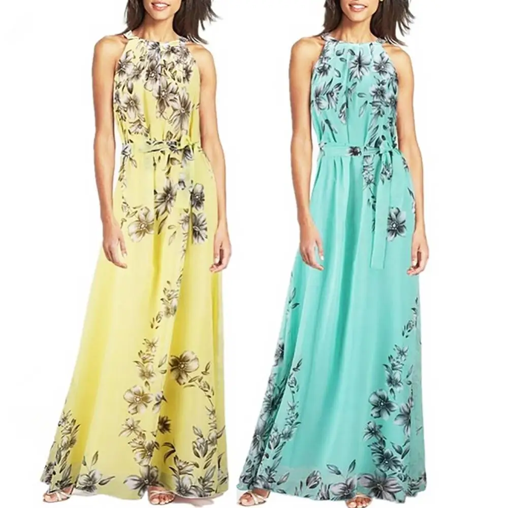 

40%HOT Plus Size Women Summer Bohemia Floral Print Sleeveless Beach Long Maxi Dress