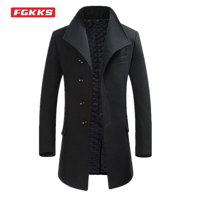 Мужское шерстяное пальто FGKKS однотонное с большим отложным воротником и толстой
