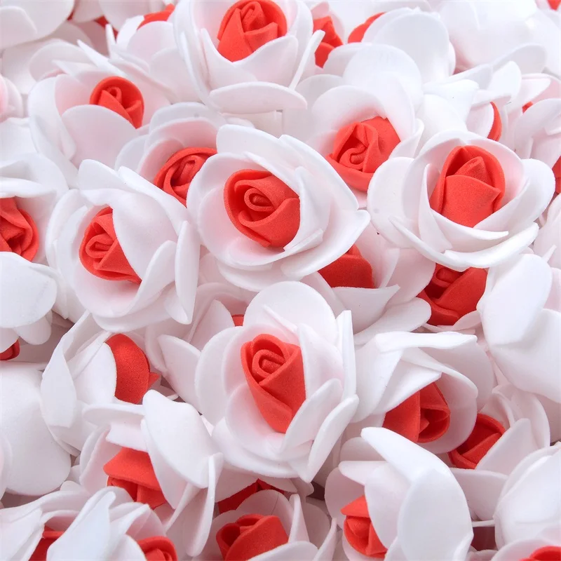 50pcs 3cm Mini Double color Artificial Pe Foam Rose Flower Heads For Wedding Decoration Handmade Fake Flowers Ball Craft