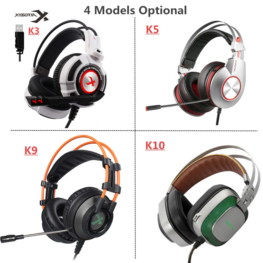 

Xiberia K3/K5/k9/K10 Over-Ear PC Gamer Game Headset USB 7.1 Virtual Surround Sound Stereo Bass Pro Gaming Headphone with Mic LED