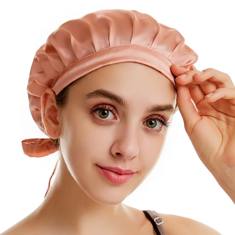 

High-Quality and Popular Silk Night Hat for Adult Ladies Mulberry Silk Hair Care Cap Hair Bonnet for Sleeping Silk Bonnet