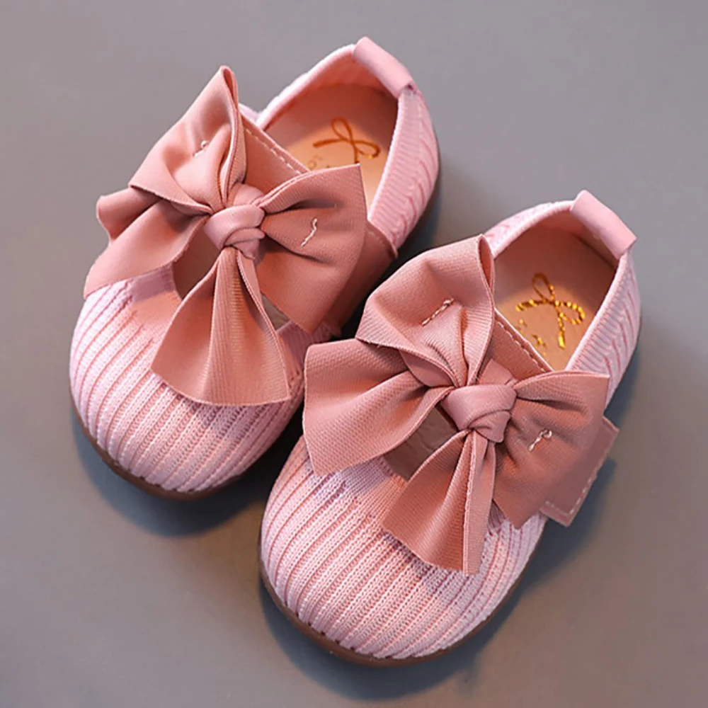 

SandQ Baby Girls Flexible Barefoot Shoes Knitted Bowtie Mary Jane Flat Breathable Mesh Zapatos Buty Chrzest First Walker Bautizo