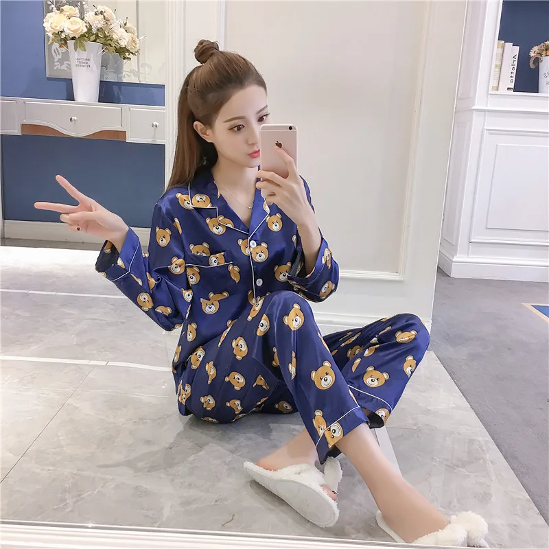 

Long Sleeve Silk Pajamas Suit Women Autumn Pajama Sets Silk Satin Pijama Sleepwear Pyjamas Plus Size 3XL 4XL 5XL Nightwear Set