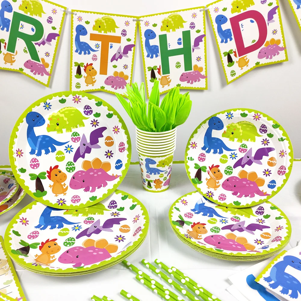 16 шт милый динозавр одноразовая посуда Динозавр джунгли для вечеринки в стиле