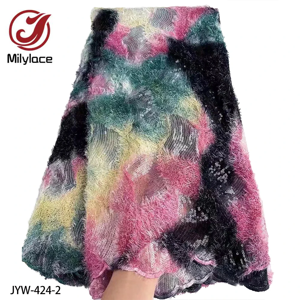 

Новое поступление, кружевная ткань с африканскими перьями, французская кружевная ткань с блестками, Тюлевое кружево, 5 ярдов в комплекте