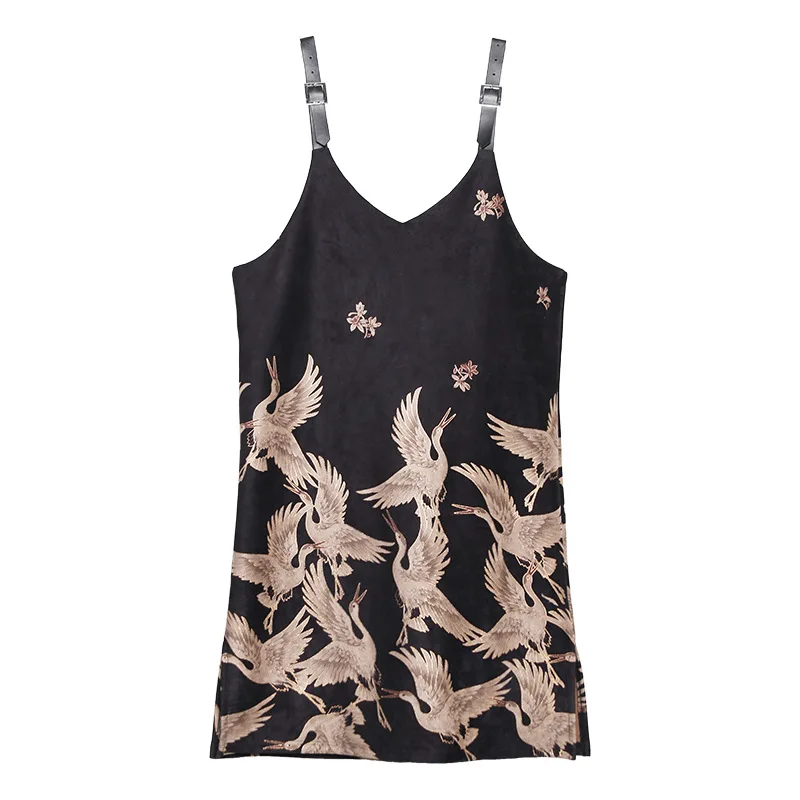 

Johnature New Fashion Suede Fabric Sleeveless Spaghetti Strap Loose Women Dresses 2021 Print Fashion Dress (Only Dress)