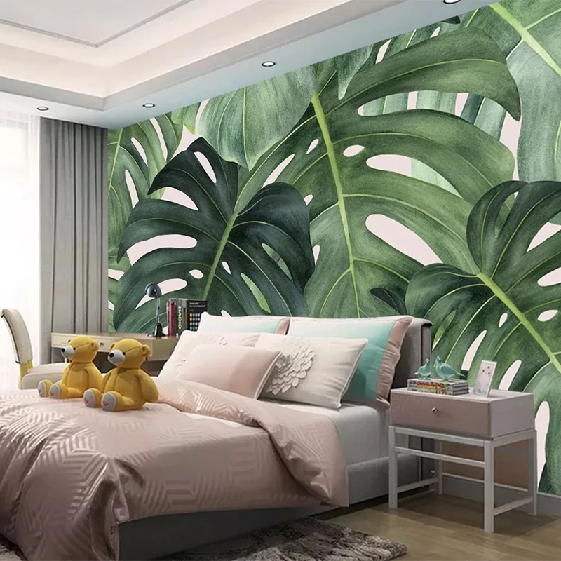 Custom Mural Wallpaper For Walls 3D Hand Painted Green Leaf Living Room Bedroom Sofa TV Background Wall Papers Home Decor Modern |