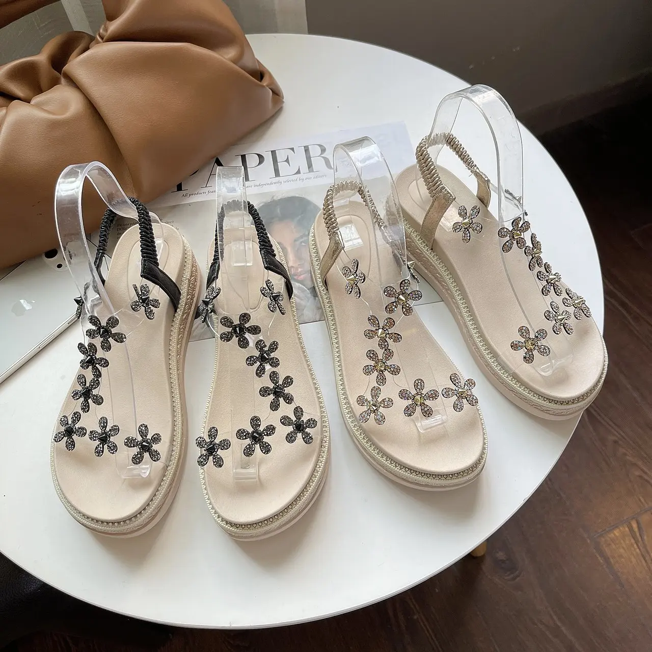 

Summer Womens Sandals, Rhinestones, Fashion and Leisure, All-match Slope with Women's Shoes, Open-toe Shoes, Outdoor Beach Shoes