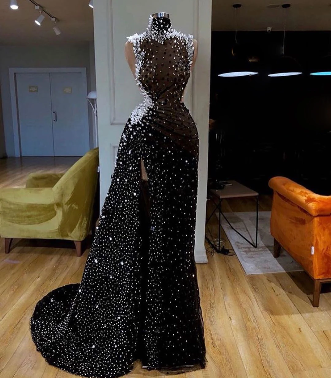 

SoAyle Luxury African Sequin Evening Dress Sexy Split Side Mermaid Evening Dress 2020 Shiny Crystal Beaded Vestido de festa