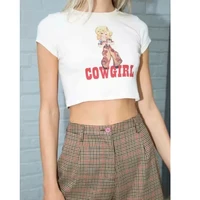 women cowgirl print crop tee short sleeve crop t shirt