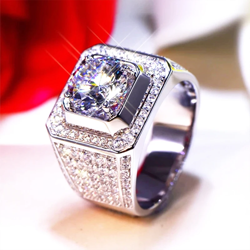 

New Austrian Rhinestone Inlaid Ring Engagement Wedding Men's Ring Fashion Bohemian Crystal Inlaid Accessories Jewelry Size 7-12