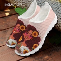 instantarts new cartoon sunflowers girls print womens flat shoes summer casual breathable air mesh sneaker lightweight loafers